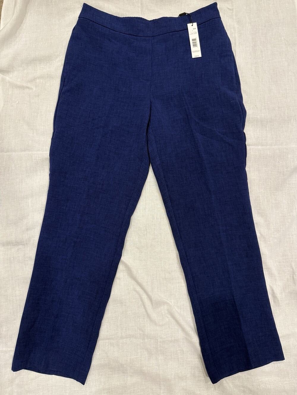 Tahari Women’s Medium Blue Melange Straight Leg Career Pants NWT Stretch Pockets